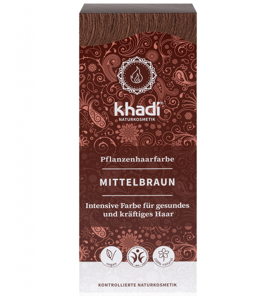 Rostlinná barva na vlasy Khadi MEDIUM BROWN 100g Přirozená a zářivá středně hnědá barva Khadi dodá vašim vlasům teplý skořicově hnědý odstín. Výsledná barva závisí na...