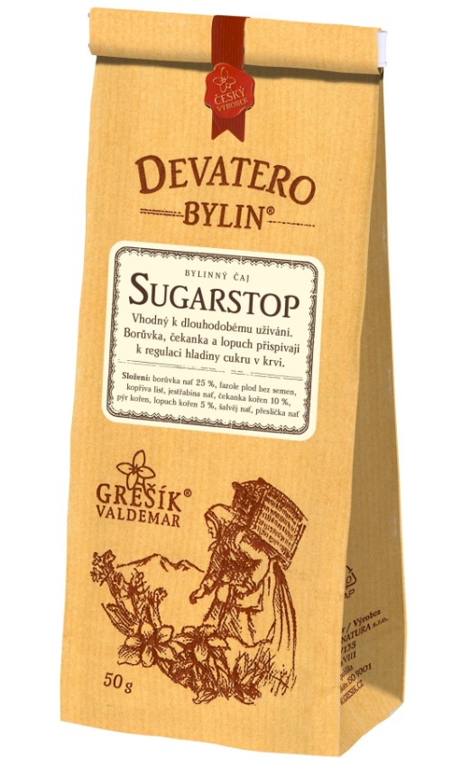Sugarstop 50 g Bylinný čaj pro diabetiky, doporučuje se při nedostatečné činnosti slinivky břišní a při špatné citlivosti buněk na...