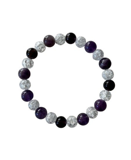 Magický náramek ochrany a spirituality z ametystu a křišťálu.Náramek je vyroben z korálků ametystu, růženínu a malovaného horského...