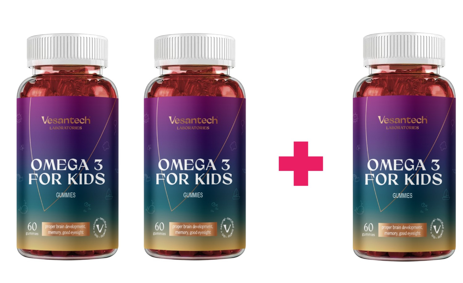 Vesantech Omega3 for Kids gummies – chutné omega-3 pro zdravý vývoj dětíVesantech Omega-3 pro děti jsou chutné želatinové vitamíny...